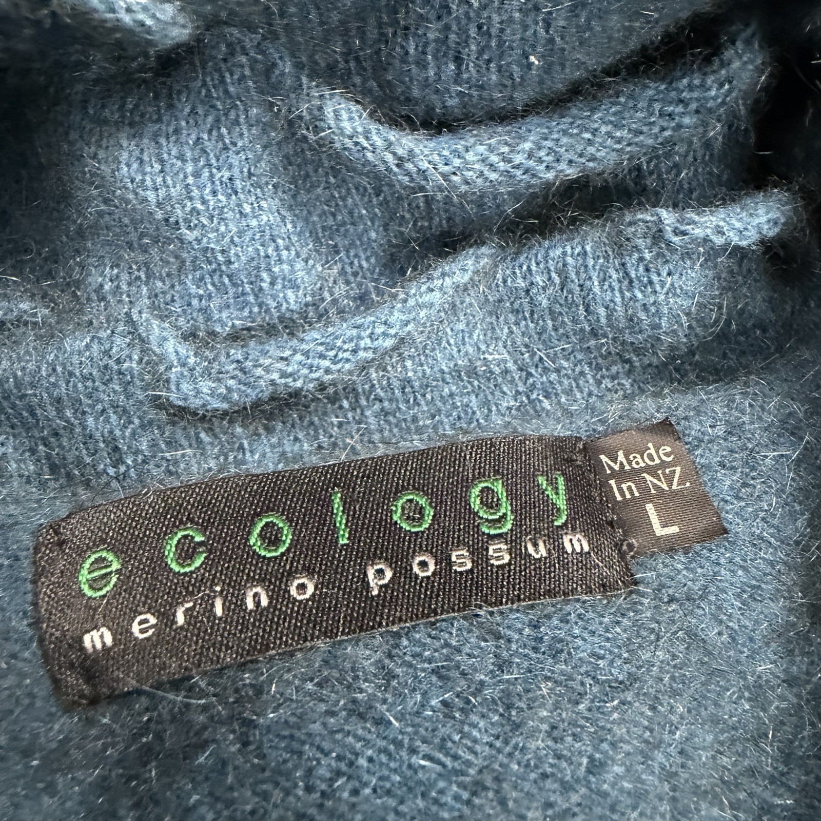 Ecology New Zealand Merino Possum Jacket Women Large Teal Zippered Pockets Knit — image 8 of 8